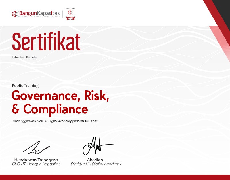Sertifikat Public Training Governance, Risk, & Compliance